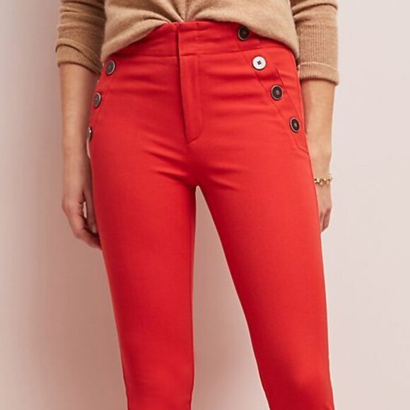 ANTHROPOLOGIE The Essential Slim Trousers Red Ankle Sailor Pants - Picture 2 of 12